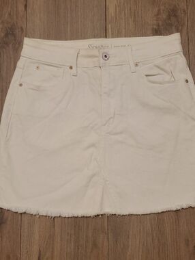 White Denim Mini Skirt - High Rise